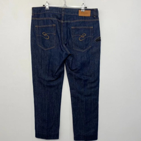 Escada Sport Sexy Boyfriend Palm Tree Beaded Embellished Blue Jeans 40/10 - Picture 3 of 9